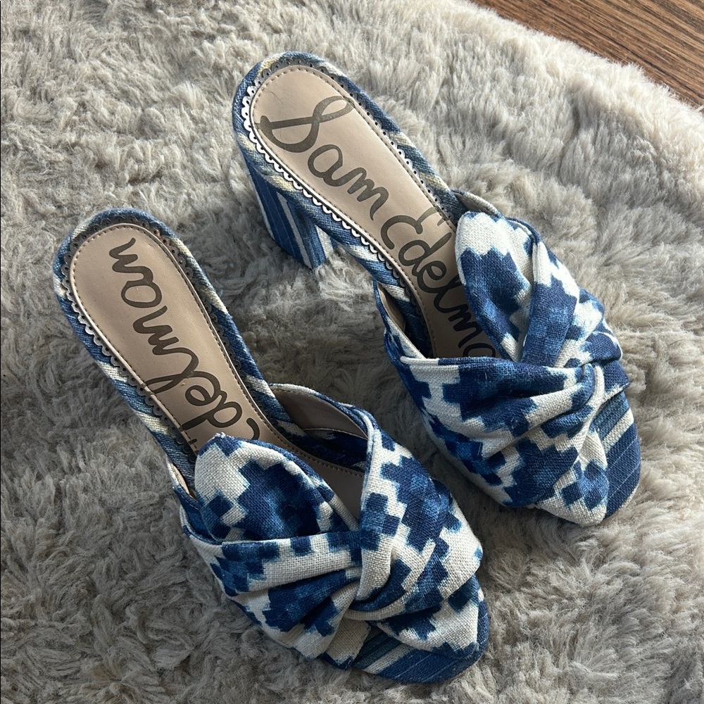 Sam Edelman Blue and Cream Heeled Sandals